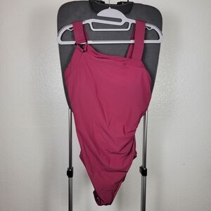 Aqua Green One Piece Assymetrical Swimsuit Burgundy Size L (12/14)